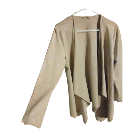 Soft Surroundings Camel Open Cardigan Soft Faux Suede BoHo Hippie Minimalist L - Picture 2 of 10